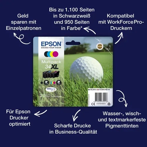 Epson, Epson E34 Druckerpatronen ye - Epson T3464, No. 34 y, C13T34644010 für z.B. Epson WorkForce Pro WF -3700, Epson WorkForce Pro WF -3720 DW