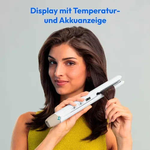 Medion, MEDION LIFE HS2 kabelloses Glätteisen weiß, flexible Keramik-/Turmalin Heizplatten mit Temperatursensor, Display mit Temperatur- und Akkuanzeige, 5 regelbare Hitzestufen (165° - 210°)