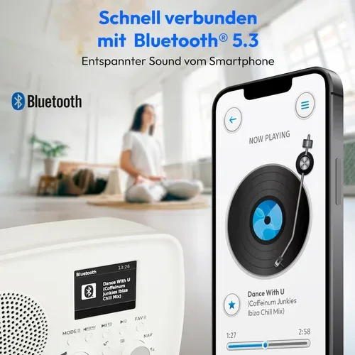 Medion, MEDION LIFE DAB+ Radio DRE-1 (MD89288), Bluetooth® 5.3 wireless technology, ASA-Notfallwarnsystem, 2,4" (6,1 cm) TFT-Farbdisplay, 5 W RMS