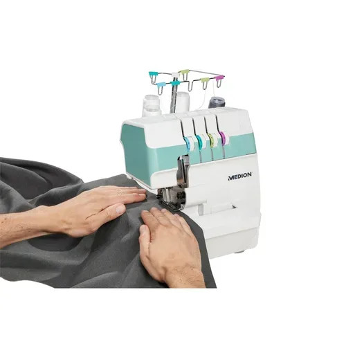 Medion, MEDION LIFE Overlock-Nähmaschine SO90 (MD19169) türkis, 90 Watt Motorleistung, LED Nählicht, Nähen mit 4 Fäden gleichzeitig, umfangreiches Zubehör