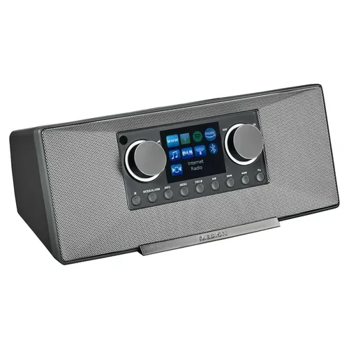Medion, MEDION LIFE P85333 Stereo Internetradio grau, 7,1 cm (2,8'') TFT-Farbdisplay, über 25.000 Internet-Radiosender & viele Podcasts empfangen, DAB+/UKW Radio, Wecker, WLAN, Bluetooth®, Amazon Music, Spotify®-Connect, 2 x 6 W RMS