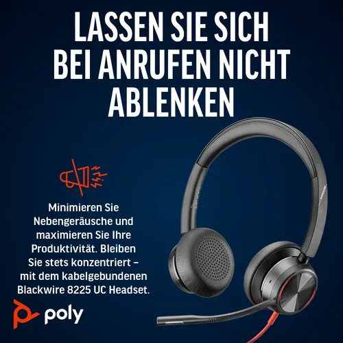 Poly, Poly Blackwire 8225 - Blackwire 8200 series - Headset - On-Ear - kabelgebunden - aktive Rauschunterdrückung