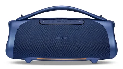Medion, MEDION LIFE P61768 Tragbarer Bluetooth® Lautsprecher XL blau, Dual Illuminated & Lightstrip (RGB-Lichteffekte), Bluetooth® 5.3, integrierter Akku mit bis zu 30 Stunden Laufzeit, robustes & mobiles Design, 2 x 25 W + 50 W RMS