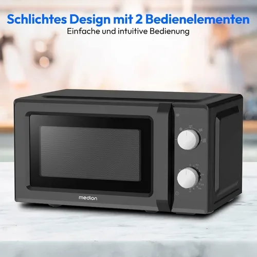 Medion, MEDION LIFE Mikrowelle MD 11475 schwarz, 700 W Leistung, 20 L kompakt, 5 Mikrowellenstufen, Auftaufunktion, Timerfunktion
