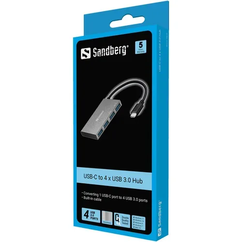 Sandberg, Sandberg -  USB-C to 4 xUSB 3.0 Pocket Hub, Weiss