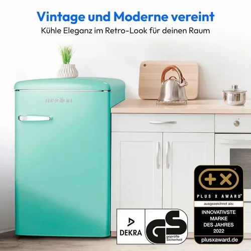 Medion, MEDION LIFE Retro Kühlschrank mit Gefrierfach MD37790 Minty Green, 108 L Gesamtnutzinhalt, 37 dB, höhenverstellbare Füße, Energieeffiziensklasse D