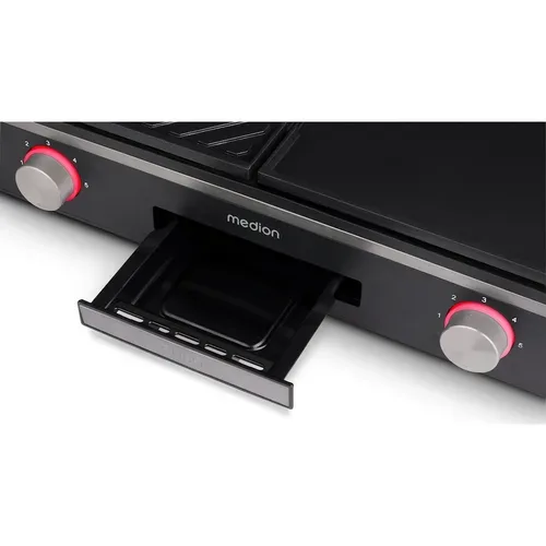 Medion, MEDION LIFE Tischgrill mit Dual-Zonen-System (MD12027), 2,400 Watt, 2 abnehmbare Platten, PFAS Frei, LED-Statusanzeige (weiß, rot, grün), IPX4-Schutz