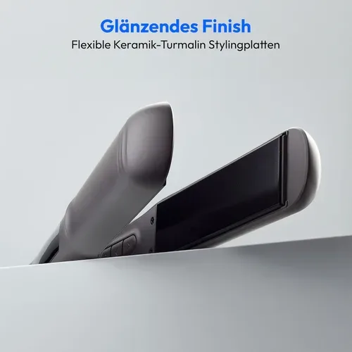 Medion, MEDION LIFE HS1 Glätteisen grau, flexible Keramik-/Turmalin Heizplatten mit Temperatursensor, Display mit Temperaturanzeige, 5 regelbare Hitzestufen (165° - 210°)