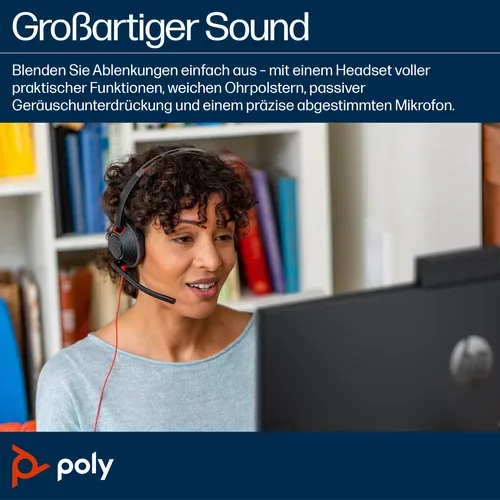 HP Poly, HP Poly Headset Blackwire C5220 Stereo USB- On Ear Headset Stereo Schwarz Noise Cancelling Computer