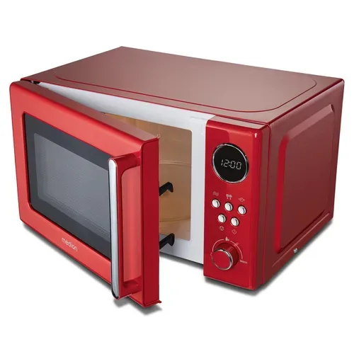 Medion, MEDION Retro-Mikrowelle MD 15000, rot, 800 W Leistung, 20 L kompakt, 5 Mikrowellenstufen, Auftaufunktion, Timerfunktion, stilvolles Retro-Design