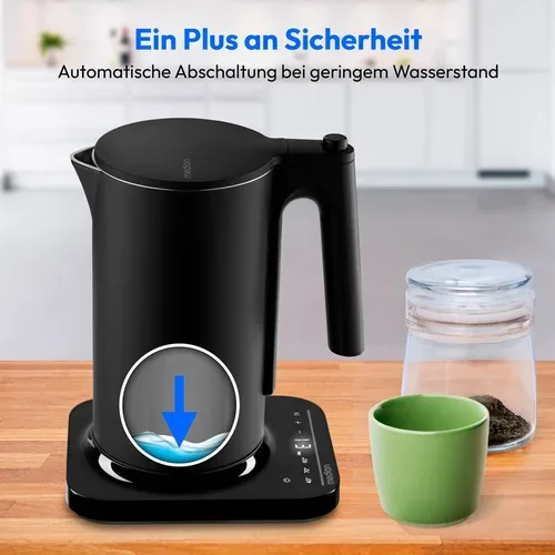 Medion, MEDION LIFE Digitaler Wasserkocher MD12106 schwarz, 2.200 Watt Leistung, 1,5 Liter Kapazität, LED-Display, LED-leuchtbalken, automatische Programme, Kindersicherung