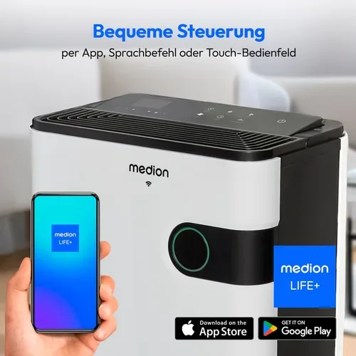 Medion, MEDION Smarter Luftentfeuchter DH30S (MD12044), Steuerung per App, Leistung max. 280W, Volumen Wassertank ca. 5L, 2 Geschwindigkeitsstufen, Touch-Bedienung