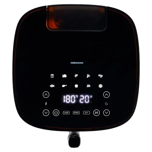 Medion, MEDION LIFE X10 XL Heißluftfritteuse MD 11780, 100 Rezepte in der Life+ App, innovative Wassersprayfunktion, 10 Automatikprogramme, ca. 5 L Korbvolumen, Temperatur einstellbar bis 230 °C
