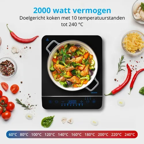 Medion, MEDION LIFE Induktionskochplatte MD 17595, 2000 Watt Induktionsleistung, 8 Automatikprogramme, automatische Topferkennung
