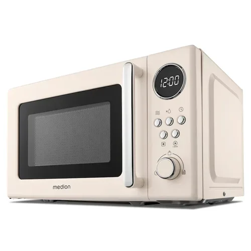 Medion, MEDION LIFE® Retro-Mikrowelle MD 15000, 800 W Leistung, 20 L kompakt, 5 Mikrowellenstufen, Auftaufunktion, Timerfunktion, stilvolles Retro-Design