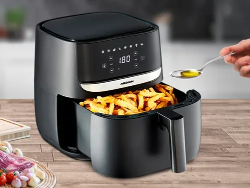 Medion, MEDION LIFE E50 XL Heißluftfritteuse MD 10532, ölfreies Frittieren, digitales Bedienfeld, Automatikprogramme, 5,7 L Korbvolumen