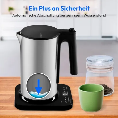 Medion, MEDION LIFE Digitaler Wasserkocher MD12106 silber, 2.200 Watt Leistung, 1,5 Liter Kapazität, LED-Display, LED-leuchtbalken, automatische Programme, Kindersicherung