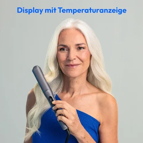 Medion, MEDION LIFE HS1 Glätteisen grau, flexible Keramik-/Turmalin Heizplatten mit Temperatursensor, Display mit Temperaturanzeige, 5 regelbare Hitzestufen (165° - 210°)