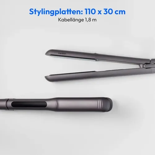 Medion, MEDION LIFE HS1 Glätteisen grau, flexible Keramik-/Turmalin Heizplatten mit Temperatursensor, Display mit Temperaturanzeige, 5 regelbare Hitzestufen (165° - 210°)