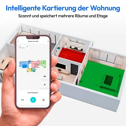 Medion, MEDION Saugroboter X41 SW, Wischfunktion, Lasernavigation, starke 8.000 Pa Saugkraft, No Go & Go Bereiche, präzise Kartenerstellung, mehrere Etagen