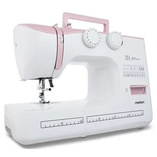Medion, MEDION LIFE Freiarm-Nähmaschine SM60 (MD10689) rosa, einstellbare Stichlänge und Stichbreite, automatischer Einfädler, 60 verschiedene Stichmuster, integriertes Zubehörfach, 60 Watt Motorleistung