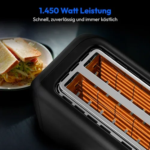 Medion, MEDION LIFE Toaster MD12103 schwarz, 2 lange Toastschlitze für bis zu 4 Toasts, LED Sensor-Touch-Display, 7 Bräunungsstufen und 5 Automatikprogramme