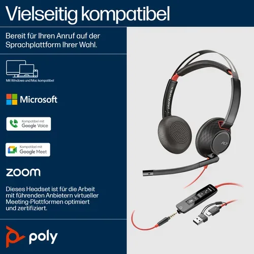 HP Poly, HP Poly Headset Blackwire C5220 Stereo USB- On Ear Headset Stereo Schwarz Noise Cancelling Computer