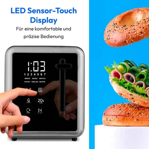 Medion, MEDION LIFE Toaster MD12103 silber, 2 lange Toastschlitze für bis zu 4 Toasts, LED Sensor-Touch-Display, 7 Bräunungsstufen und 5 Automatikprogramme