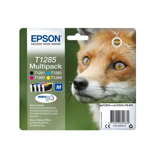 Epson, Epson E128 Druckerpatronen (bk, c, m, y) - Epson T1285, C13T12854010 für z.B. Epson Stylus SX 230, Epson Stylus SX 235 W, Epson Stylus S 22