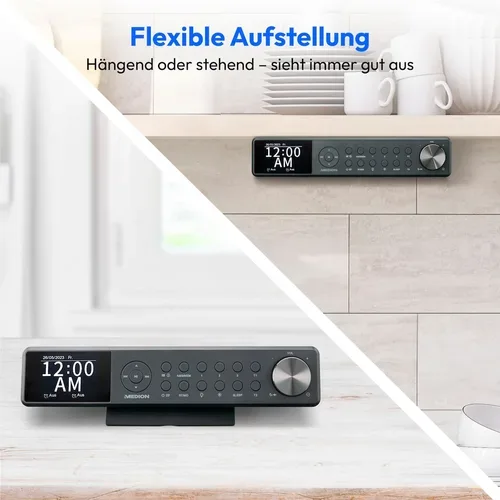 Medion, MEDION LIFE P66750 DAB+ Premium Küchenradio grau, 6,1 cm (2,4'') TFT-Farbdisplay, DAB+/PLL-UKW Radio, Bluetooth® 5.0, LED-Beleuchtung, 2 x 3 W RMS