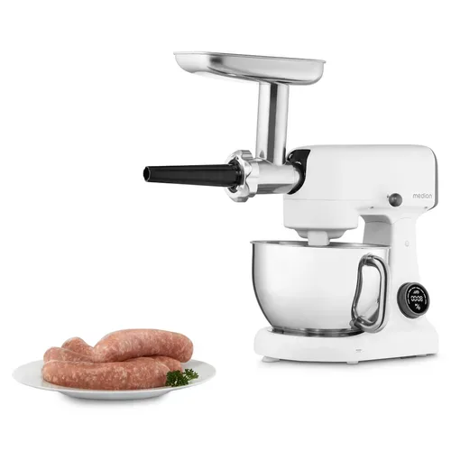 Medion, MEDION LIFE Digitale Küchenmaschine MD12600 weiß, 800 W Gleichstrommotor, Energiesparend, Ultraleise, Digitales Sensor-Touch-Display, 4,6 L Edelstahlschüssel, Inkl. Fleischwolf