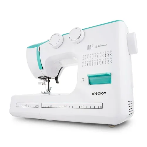 Medion, MEDION LIFE Freiarm-Nähmaschine SM60 (MD10689) türkis, einstellbare Stichlänge und Stichbreite, automatischer Einfädler, 60 verschiedene Stichmuster, integriertes Zubehörfach, 60 Watt Motorleistung