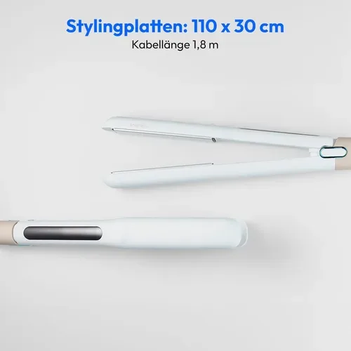 Medion, MEDION LIFE HS1 Glätteisen weiß, flexible Keramik-/Turmalin Heizplatten mit Temperatursensor, Display mit Temperaturanzeige, 5 regelbare Hitzestufen (165° - 210°)