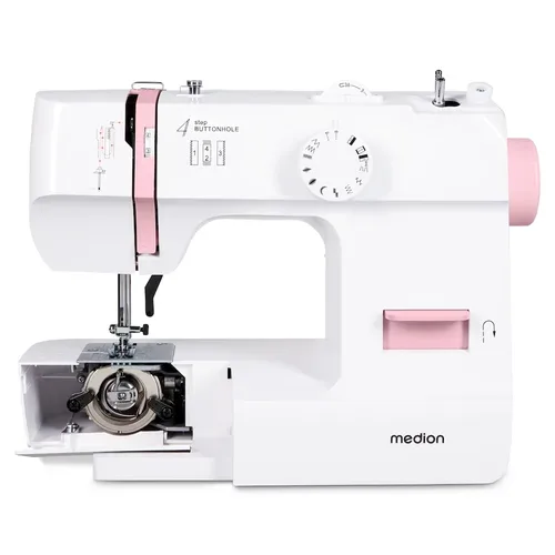 Medion, MEDION LIFE Nähmaschine SM70 (MD 11179) rosa, 12 verschiedene Stickmuster, 4 Schritte Knopfloch, einstellbare Stichlänge, 70 Watt Motorleistung