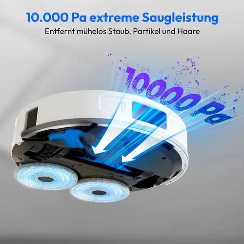 Medion, MEDION Saugroboter mit 3-in-1 Absaugstation X55 SW+, Wischfunktion, rotierende und bewegliche Wischmopps, Lasernavigation, Hinderniserkennung durch Kreuzlinienlaser, starke 10.000 Pa Saugkraft, präzise Kartenerstellung