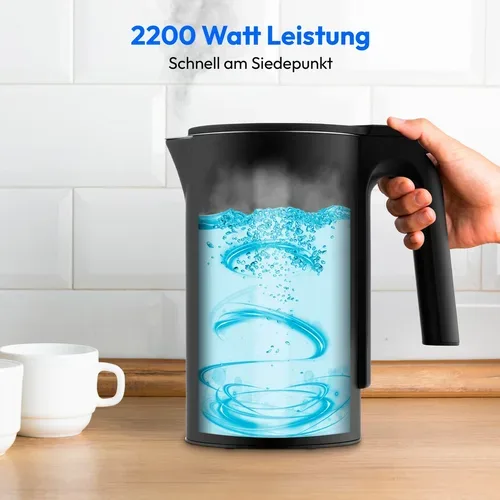 Medion, MEDION LIFE Digitaler Wasserkocher MD12106 schwarz, 2.200 Watt Leistung, 1,5 Liter Kapazität, LED-Display, LED-leuchtbalken, automatische Programme, Kindersicherung