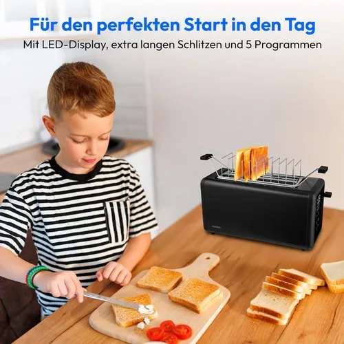 Medion, MEDION LIFE Toaster MD12103 schwarz, 2 lange Toastschlitze für bis zu 4 Toasts, LED Sensor-Touch-Display, 7 Bräunungsstufen und 5 Automatikprogramme