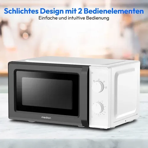 Medion, MEDION LIFE Mikrowelle MD 11475 weiß, 700 W Leistung, 20 L kompakt, 5 Mikrowellenstufen, Auftaufunktion, Timerfunktion