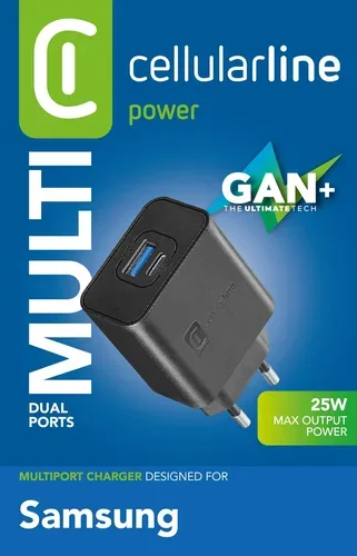CELLULARLINE, Cellularline SuperFast Charger Sam 25W Dual Super Fast Charger – USB C Kabel/Adapter/Ladegerät
