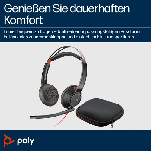 HP Poly, HP Poly Headset Blackwire C5220 Stereo USB- On Ear Headset Stereo Schwarz Noise Cancelling Computer