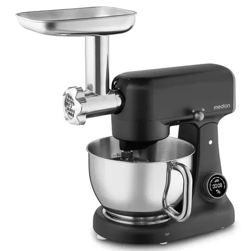 Medion, MEDION LIFE Digitale Küchenmaschine MD12600 schwarz, 800 W Gleichstrommotor, Energiesparend, Ultraleise, Digitales Sensor-Touch-Display, 4,6 L Edelstahlschüssel, Inkl. Fleischwolf