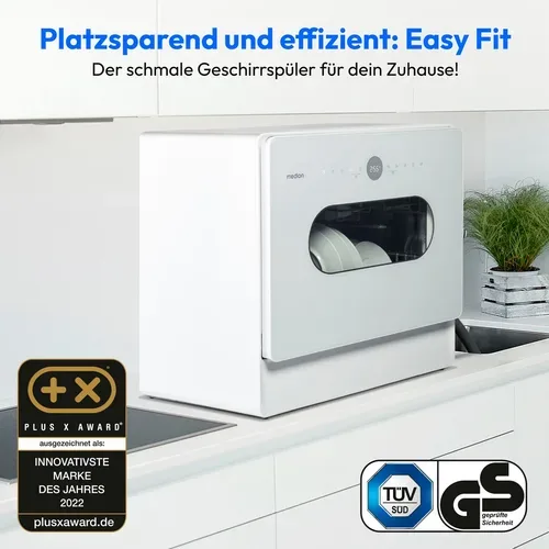 Medion, MEDION LIFE Tischgeschirrspüler DWT51 (MD 37766), 7 Reinigungsprogramme, Eimer-Funktion und Wasseranschluss, für 5 Gedecke, EasyFit Design, Touch-Bedienfeld, LED-Display