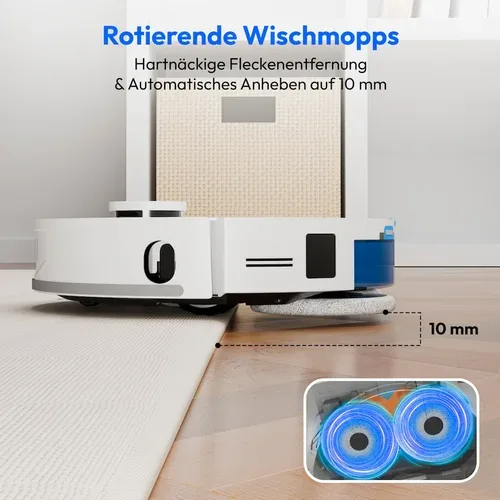 Medion, MEDION Saugroboter mit 3-in-1 Absaugstation X55 SW+, Wischfunktion, rotierende und bewegliche Wischmopps, Lasernavigation, Hinderniserkennung durch Kreuzlinienlaser, starke 10.000 Pa Saugkraft, präzise Kartenerstellung