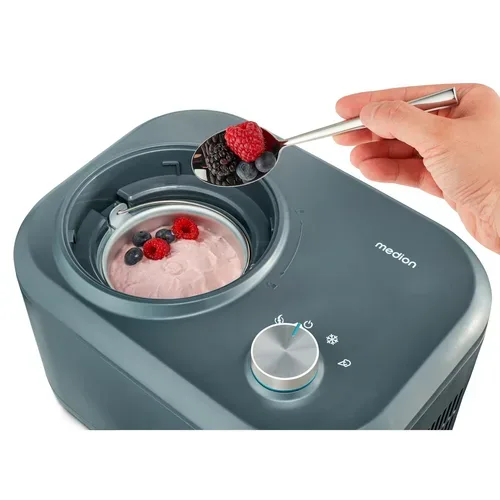 Medion, MEDION LIFE Eismaschine MD 10169, Kapazität für 1 L Eis, kein Vorkühlen notwendig, entnehmbarer Aluminium-Eisbehälter, geeignet für die Zubereitung von Eiscreme, Frozen Yoghurt & Sorbet
