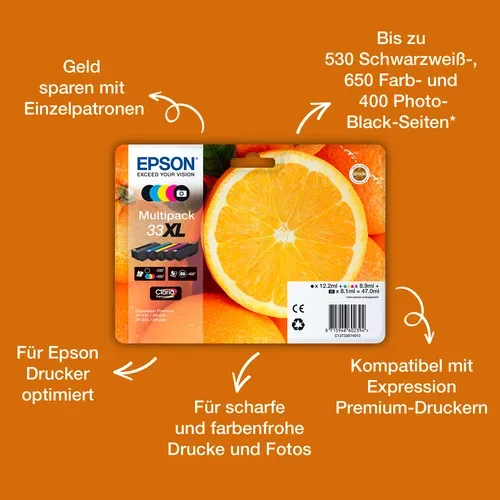 Epson, Epson - Oranges Singlepack Photo Black 33 Claria Premium Ink, One Size