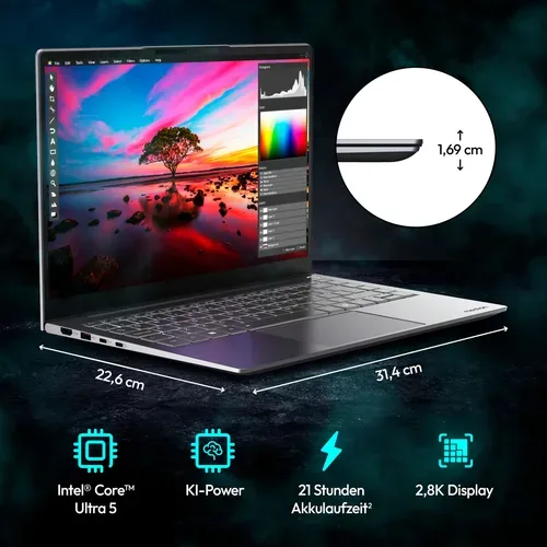 Medion, MEDION SPRCHRGD 14 S2; Copilot+ PC, Intel® Core? Ultra 5 228V , Windows 11 Home, 35,56 cm (14?) 2,8K Display, 512 GB SSD, 32 GB RAM