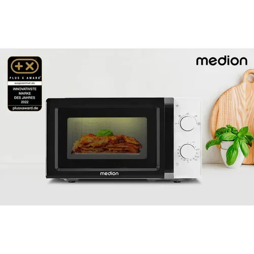 Medion, MEDION LIFE Mikrowelle MD 11475 weiß, 700 W Leistung, 20 L kompakt, 5 Mikrowellenstufen, Auftaufunktion, Timerfunktion