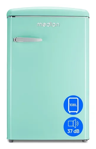 Medion, MEDION LIFE Retro Kühlschrank mit Gefrierfach MD37790 Minty Green, 108 L Gesamtnutzinhalt, 37 dB, höhenverstellbare Füße, Energieeffiziensklasse D