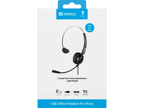Sandberg, Sandberg -  USB Office Headset Pro Mono, Schwarz