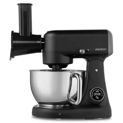 Medion, MEDION LIFE Digitale Küchenmaschine MD12600 schwarz, 800 W Gleichstrommotor, Energiesparend, Ultraleise, Digitales Sensor-Touch-Display, 4,6 L Edelstahlschüssel, Inkl. Fleischwolf